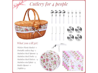 竹ピクニックバスケット ネット付きミニテーブル 詰め物ハンパー クラフト用バスケット キュート