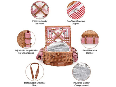 ファミリーサイズピクニックバスケット4人用バルクバスケットラタンウィローXXL