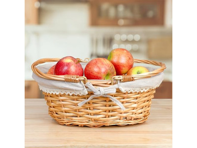 ピクニックバスケット イエローウィッカー 大型アウトドア ピンク 蓋付き断熱大型