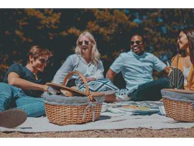 小型シーグラスバスケット ピクニックギアとアクセサリーセット 木製蓋カバー