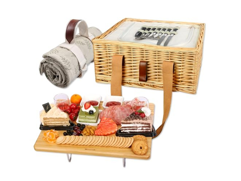 ビンテージ木製ピクニックバスケット ハート型手作り大型ハンパー ソフト容量