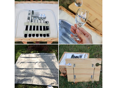 ビンテージ木製ピクニックバスケット ハート型手作り大型ハンパー ソフト容量