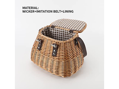 ウィッカーピクニックバスケット ホワイト調整可能 蓋付き装飾ギフト