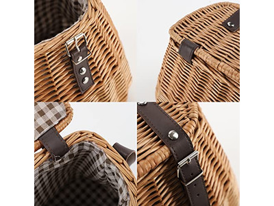 ウィッカーピクニックバスケット ホワイト調整可能 蓋付き装飾ギフト