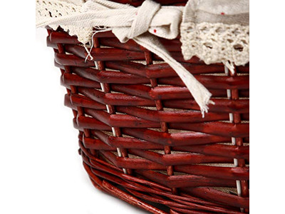 断熱ピクニックバスケット ラウンドウィッカービンテージ価格彫刻セットアップ最適ライニング