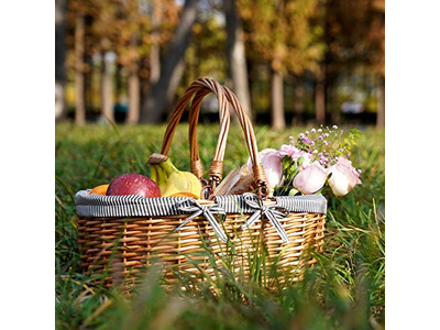 ピクニックバスケット断熱ウィッカーブルーとホワイトバスケットキッズピンクパーフェクト