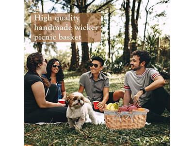 ピクニックバスケット断熱ウィッカーブルーとホワイトバスケットキッズピンクパーフェクト