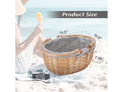 ピクニックバスケット断熱ウィッカーブルーとホワイトバスケットキッズピンクパーフェクト