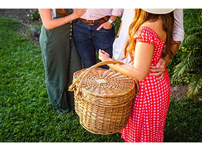 長方形ウィッカーピクニックバスケット バックパック ウォーターヒヤシンス ギフト用バスケット