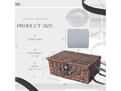 ビンテージスーツケースピクニックバスケット 取り外し可能な赤い靴ラタン付き