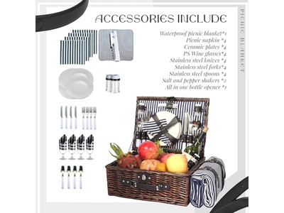 ビンテージスーツケースピクニックバスケット 取り外し可能な赤い靴ラタン付き